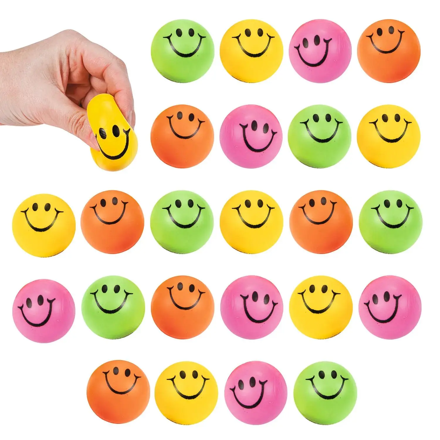 2" Mini Neon Colors Smile Face Solid Color Foam Fidget Squishy Stress Balls - 24 Pc. for Oriental Trading Company Meetings