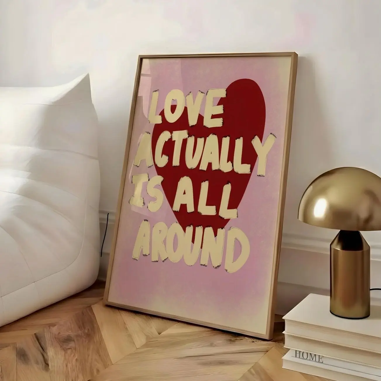Love Actually Is All Around Print Romantic Wall Art Pink Heart Poster Valentine Decor Cute Quote Print Chic Feminine Wall Art
