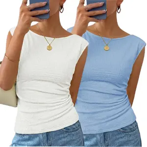 EncoLax 2Pack Women's High Neck Tank Top Sleeveless Double Lined Basic Tops Going Out Casual Tank Shirts