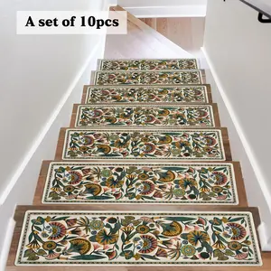 Vintage Floral Pattern Stair Mat, Stair Runner, 1 Set Non-slip Stair Carpet, Easy To Clean Decorative Carpet for Home Living Room Bedroom Stairway