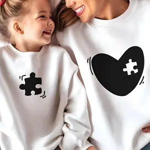 Adult and Youth Matching Mom and Daughter Son Sweatshirt, Puzzle Piece Heart Design, Cute Mommy & Me Outfits, Family Matching Gift for Her & Daughter Son Clothes Suits