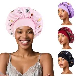 2026 new wide-brimmed nightcap, printed fashion elastic hair care wash cap satin chemotherapy cap shower cap