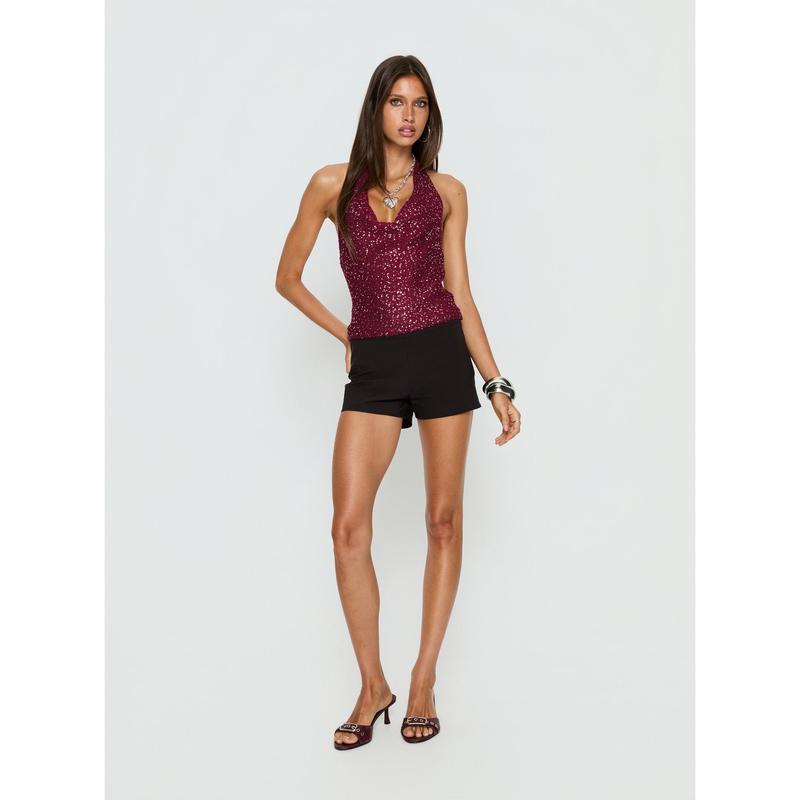 Vinezza Halter Glitter Knit Top Cherry