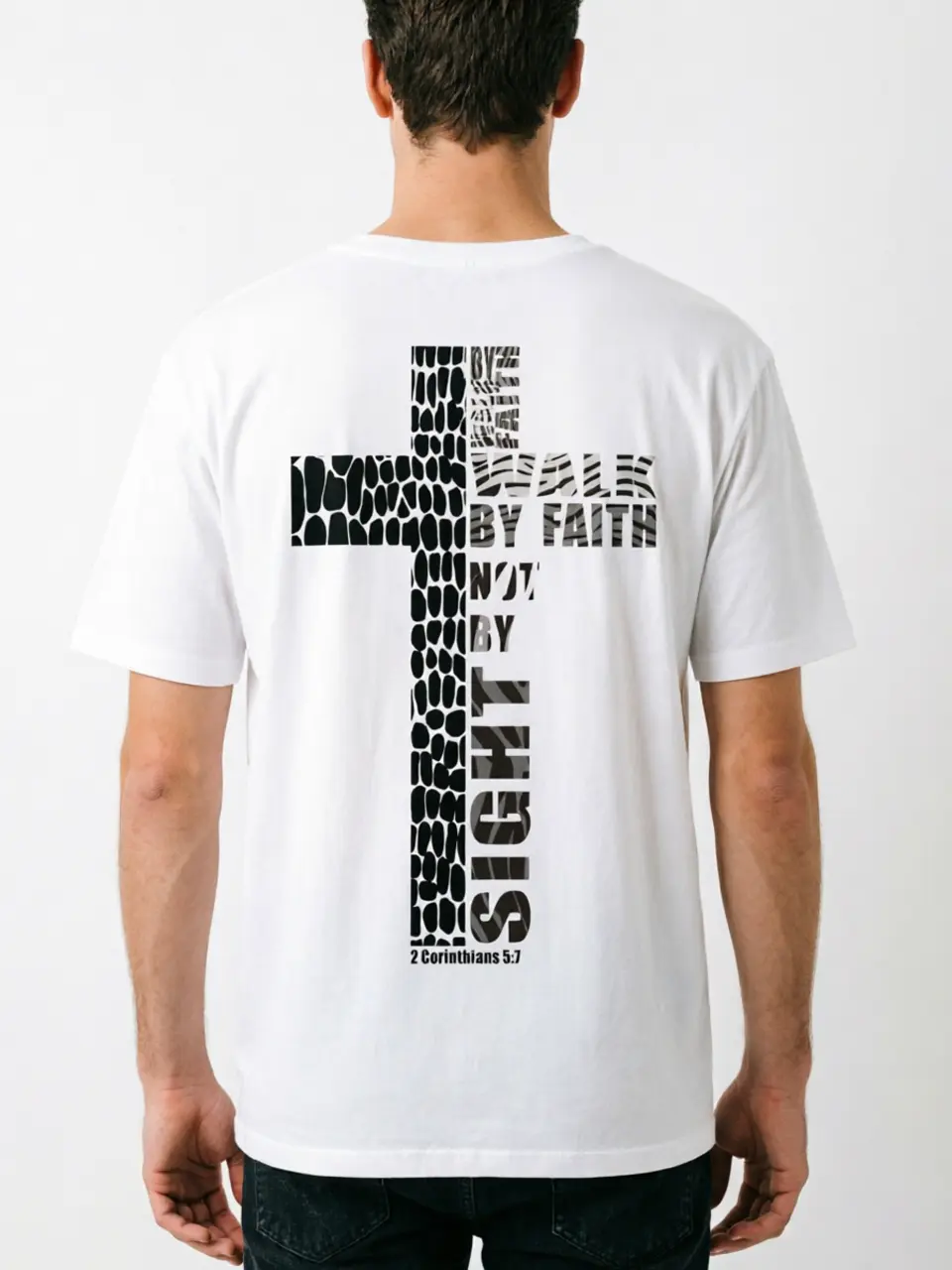 Copy 180G Combed Cotton Cross Faith T Shirt Men Oversized Streetwear Tee Walk By Faith Not By Sight Christian Bible Verse Lightweight Breathable Summer Tee XS-5XL