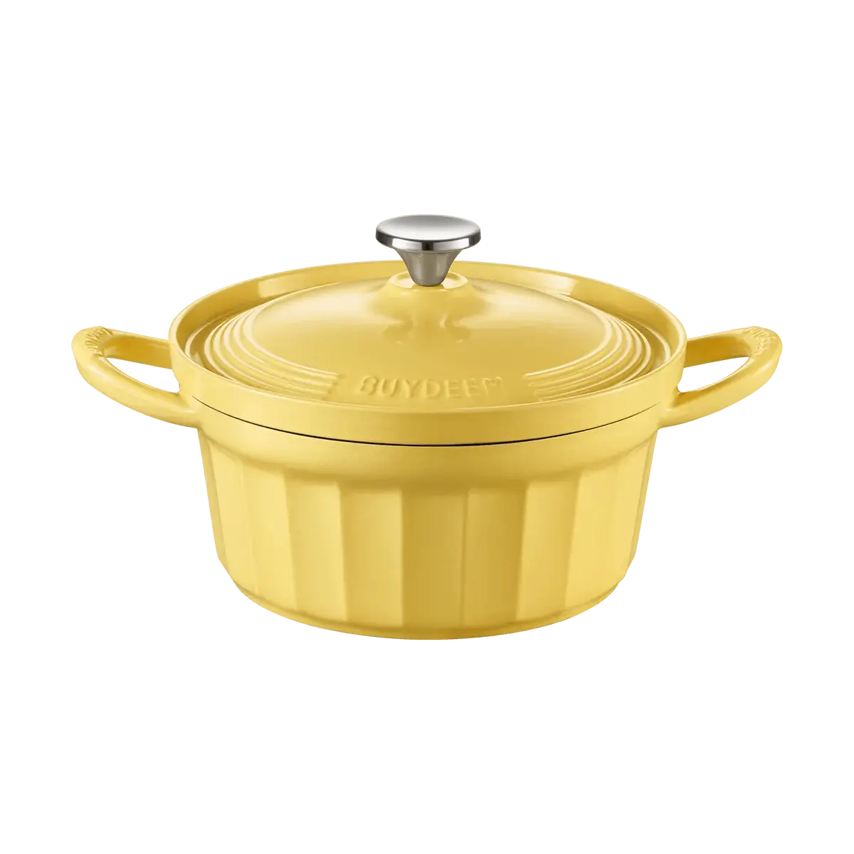 BUYDEEM 24cm Cast Iron Dutch Oven, Enameled Heavy-Duty Pot for Stewing, Braising, Soup Making, Baking, Small Goose Yellow P131/A2