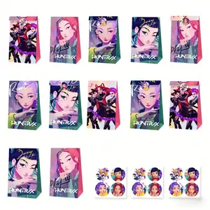 Random 12pcs K-Pop Demon Hunter Paper Gift Bags, Self-Sealing Stickers, Party Candy Packaging, Summer Party Favor Boxes
