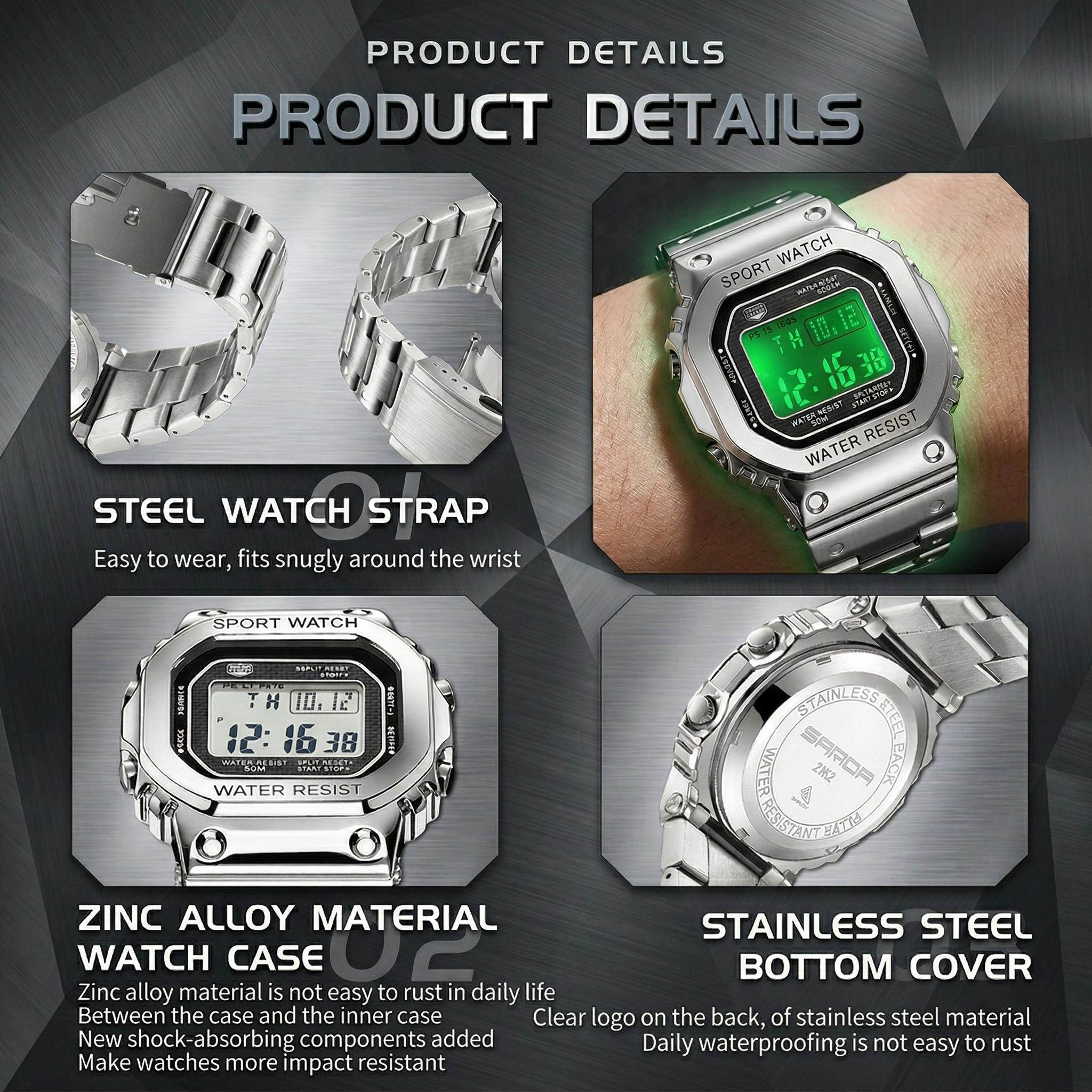 【SpringStatements】Men's classic square Small Square creative dual-movemen watch, luxurious triple-time design,water resistance, luminous dial, Exuding a minimalistaesthetic, it is elegant, durable sporty watches