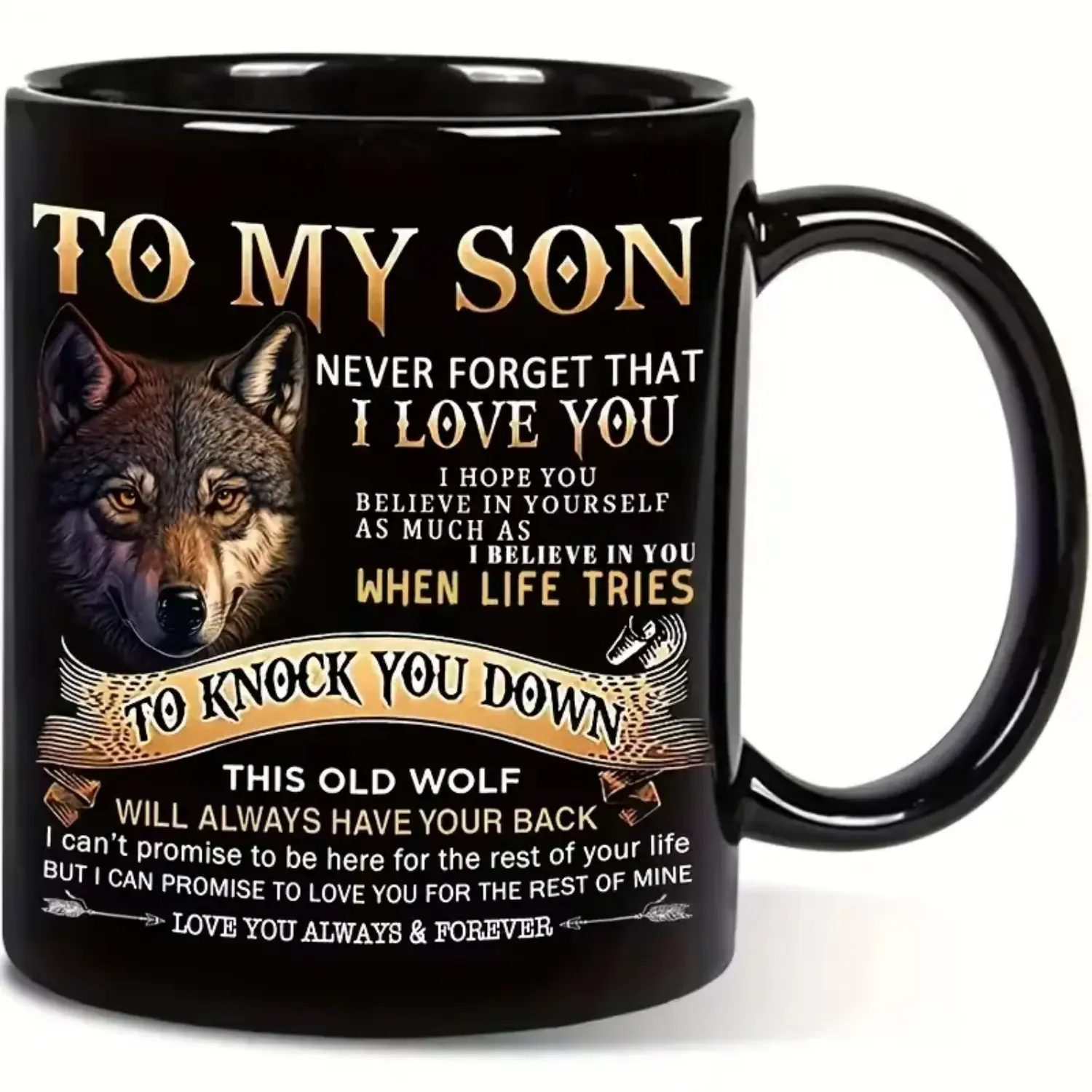 11oz Ceramic Wolf Coffee Cup - Stylish Novelty Animal Print Drinkware, Meaningful Gift from Mom & Dad to Teen Son for Birthday, Christmas Kitchenware