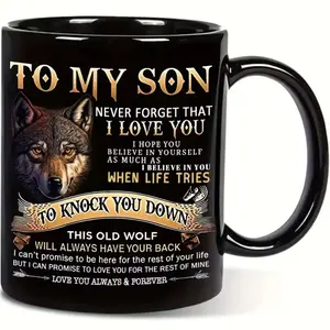 Wolf Mug for Son, To My Son Gift from Mom & Dad, 11oz Ceramic Coffee Cup, Meaningful Birthday & Christmas Present, Inspirational Family Love Drinkware, Holiday Gift for Men & Teen Boys