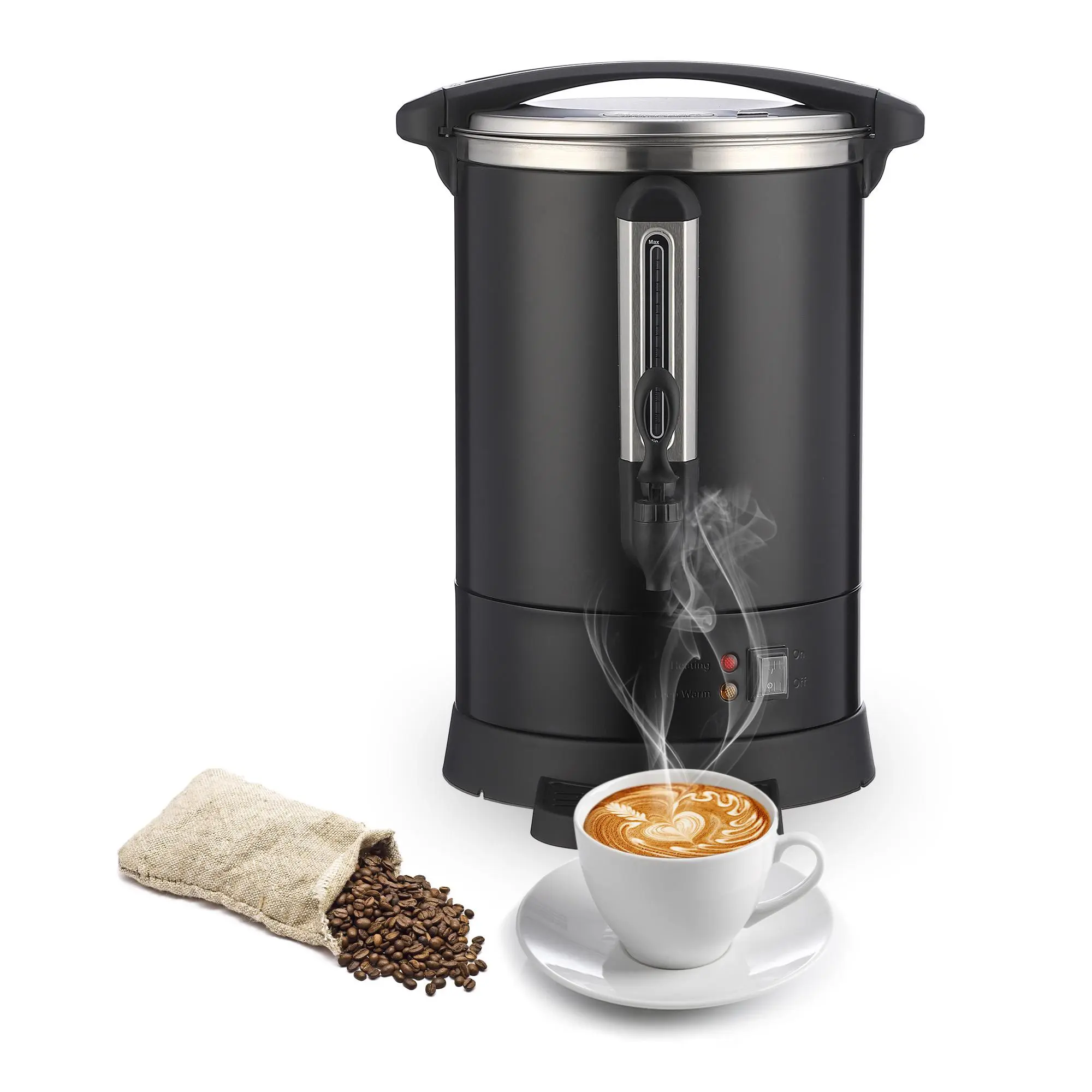 Fast brewing commercial coffee pot - stainless steel double wall hot drink machine -100 cups large capacity, suitable for catering, office, wedding - easy to clean