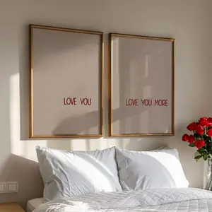 2 Piece Set Love You More Prints, Modern Valentine's Day Posters, Minimalist Couple Wall Art, Canvas Decor for Bedroom & Office