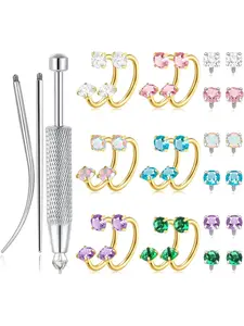 Horseshoe Nose Ring Set Minimalist & Sparkly 18G Hypoallergenic Stainless Steel AAA+ CZ Multi-Color With Piercing Tool Body Jewelry For Women Girls Piercing Enthusiasts Daily Wear Gift