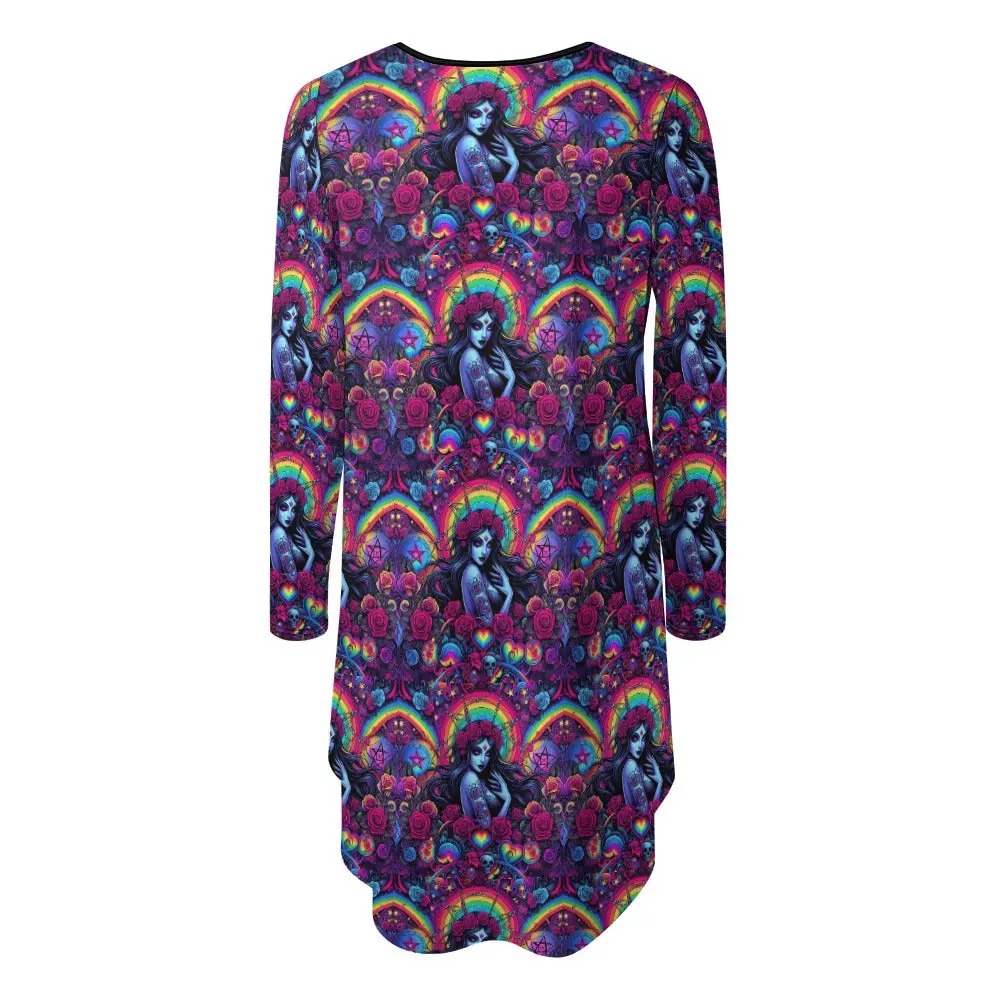 Colorful Gothic style Witchy Streetwear Grunge Casual Long-sleeved dress