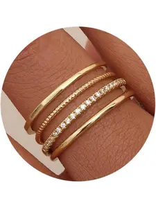 Simple 4 Pcs Golden Thin Stackable Thumb Rings Minimalist Non Tarnish Half Cubic Zirconia Copper Band Rings for Women Men Dainty Trendy Statement Stacking Rings Set Trendy Jewelry