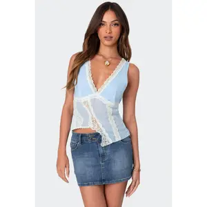 Chiffon & Lace Sheer Asymmetric Top