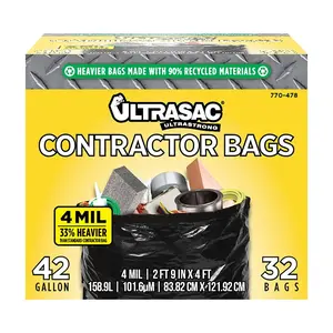 Extra heavy duty contractor bags 42 gallons 4 mil 32 pack wties 33 x 48 extremely thick and tough professional trash bag for construction commerical industrial yard outdoor use