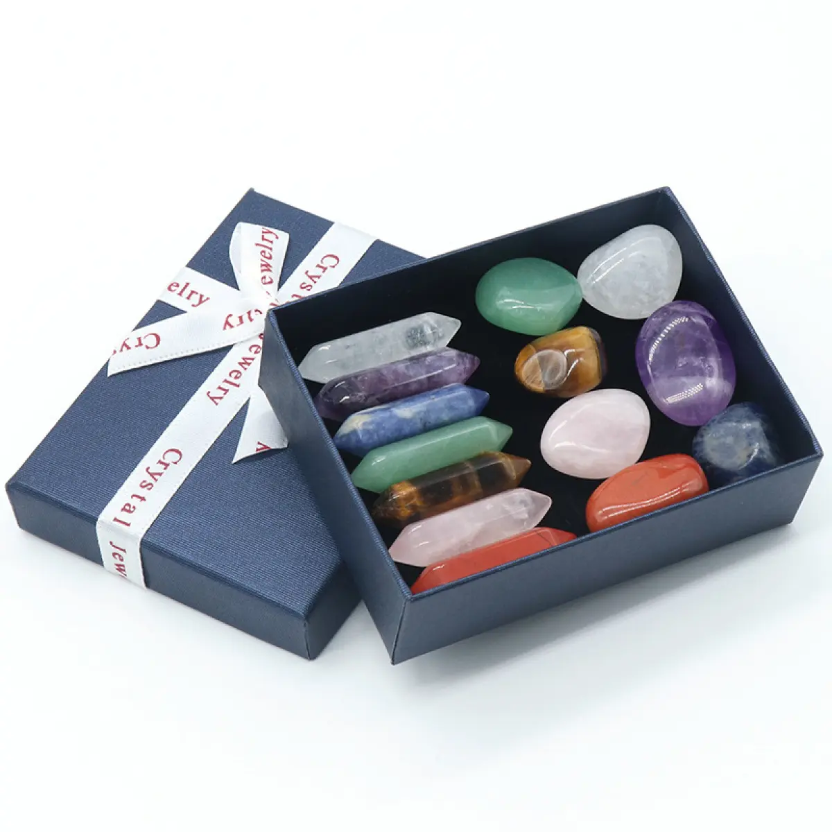 14pcs Natural Healing Crystals 7 Hexagonal Double Pointed Columns 7 Tumbled Stones Amethyst Rose Quartz Clear Quartz Tiger Eye Sodalite Aventurine Reiki Chakra Balancing Meditation Manifestation Gift Box Spiritual Zen opalite milky  Quartz