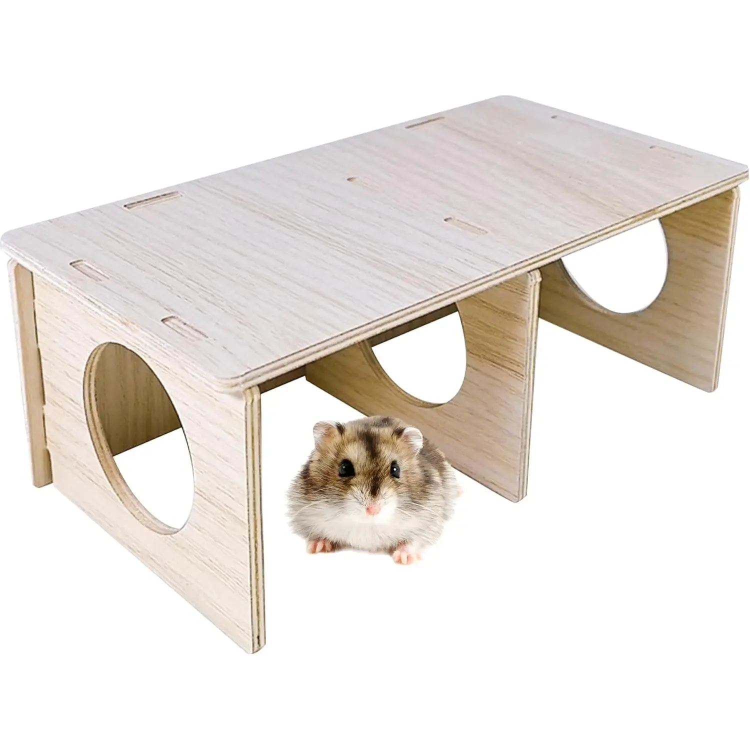 Wooden 2-Chamber Hamster Hideout Tunnel Multi Chamber Exploring Toy Hiding Maze Platform Cage Accessories for Gerbil Rat Mice