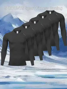 5-Pack Men's Long Sleeve Compression T-Shirts, Breathable Quick-Dry Fabric, Perfect for Gym, Running, Cycling and Sports Training, Athletic Compression Shirts