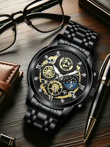 A versatile and versatile men's black alloy watch strap, a niche night light waterproof quartz watch, Luminous Analog Watch, Luminous Fashionable Watch