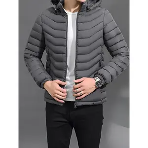 Fashion men's wear: Men's Elegant Hooded Winter Coat - Full-Zip Insulated Jacket with Removable Hood, Padded Windproof Windbreaker, Polyester Insulation & Zippered Pockets, Navy Blue Casual Outerwear for Cold Weather (Hand Wash/Dry steezy pe kit