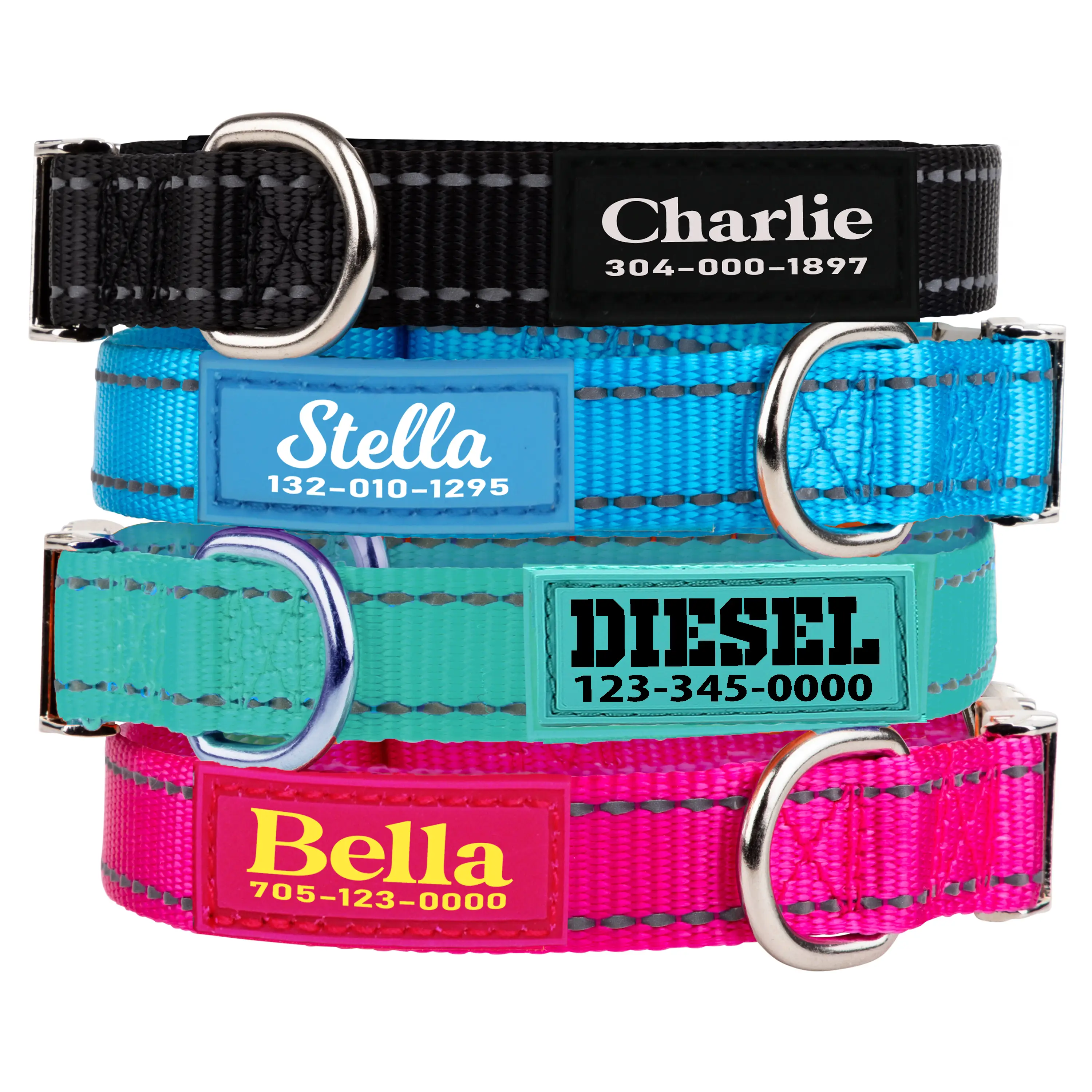 Pawblefy Personalized Dog Collar, Custom-made in USA, Reflective collar with name & phone number, for Large Medium Small Dogs