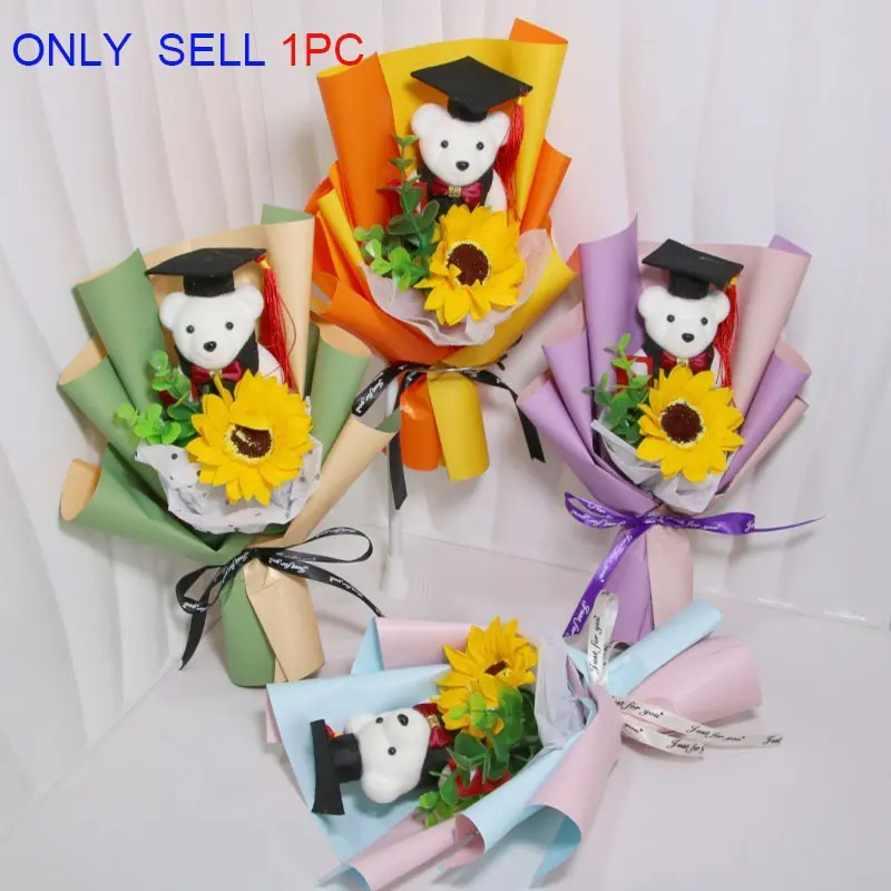 School Activity Gift Bouquet, Graduation Photo Bear Cartoon Flower Arrangement, Party Gift, Grad Party Favors, Classmate Souvenir, Includes Sunflower