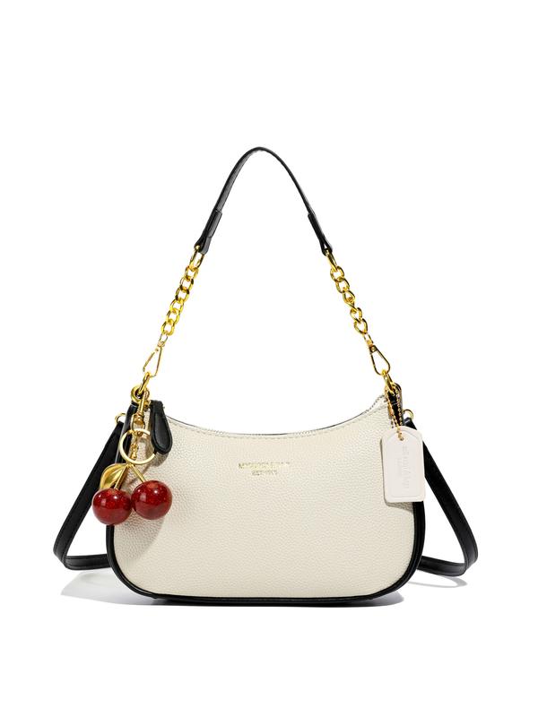 Small fresh  sweet shaped shoulder handbag, white lychee pattern simple classic design, cherry pearl chain bag, exquisite fashion   versatile, niche design suitable for daily commuting, shopping, etc.
