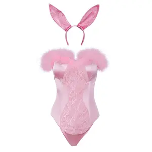 Elle Woods Bunny Cosplay Costume  Bunny Girl Pink Cute Cosplay Costume Women Rabbit Halloween Costume Bar Club Bunny Bodysuit Womenswear Lingerie Clothes Fitted