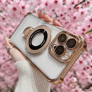 Stylish Plated Magnetic Stand Case Protector for Iphone 17 16 15 14 13 12 11 Pro Max with Holder Stand Shock-Resistant Shockproof Cover