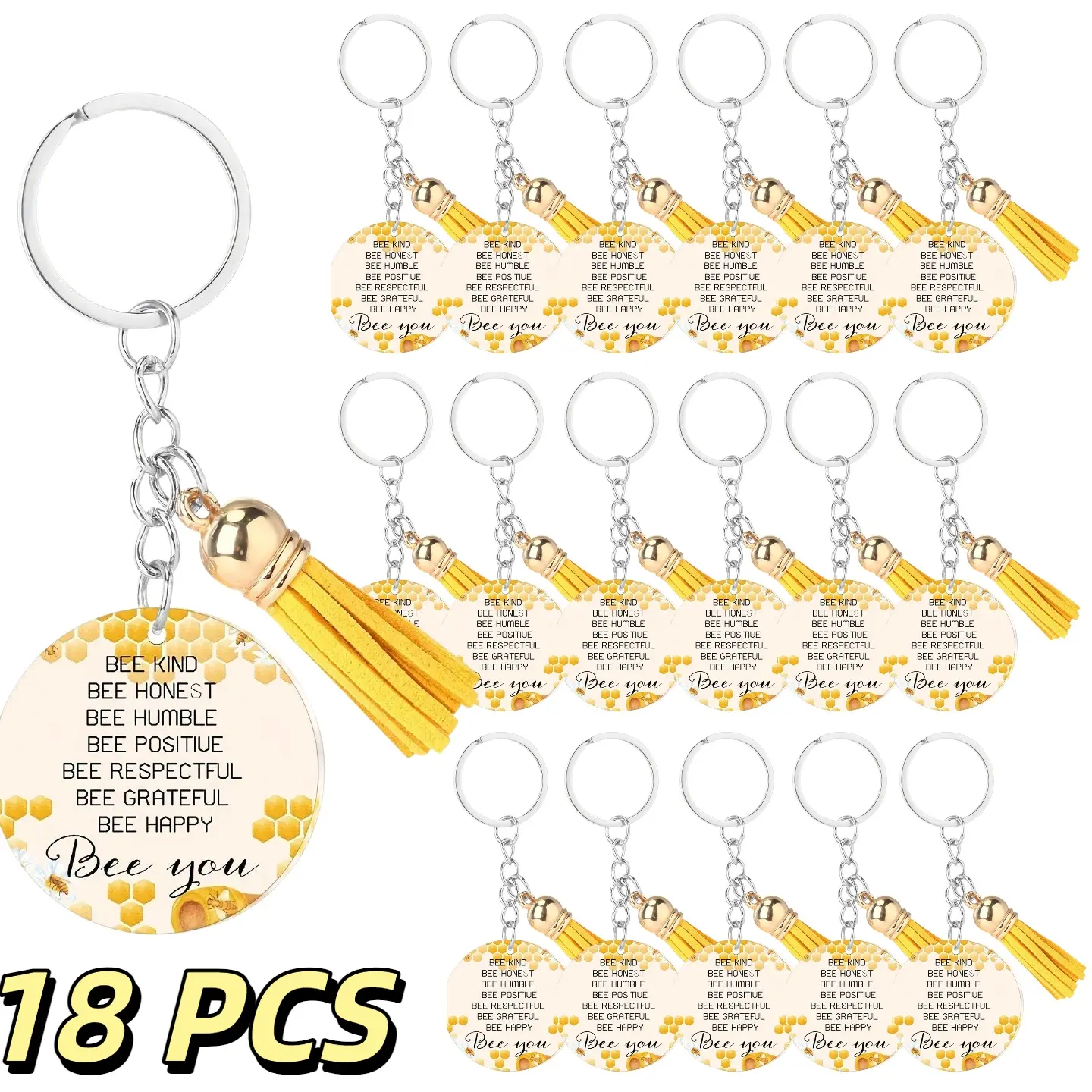 18 Bee Keychains As Year-End Presents - Uplifting Christian Bee Keyrings for Students And Educators Going Back to School