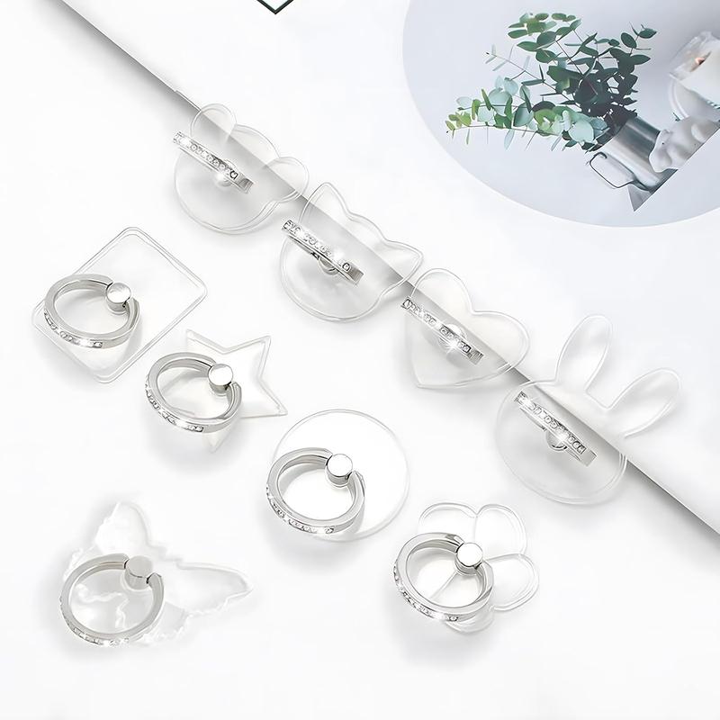 [2 Pack] Transparent Diamond Phone Ring Holder – 360° Rotating & 180° Adjustable Finger Kickstand, Electroplated Grip Stand for iPhone, Samsung & All Smartphones