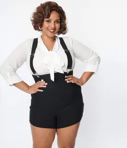 Unique Vintage Plus Size Black Pinafore Shorts