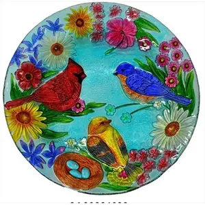Continental Art Center  18 in. Cardinal, Bluebird & Gold Finch Glass Plate