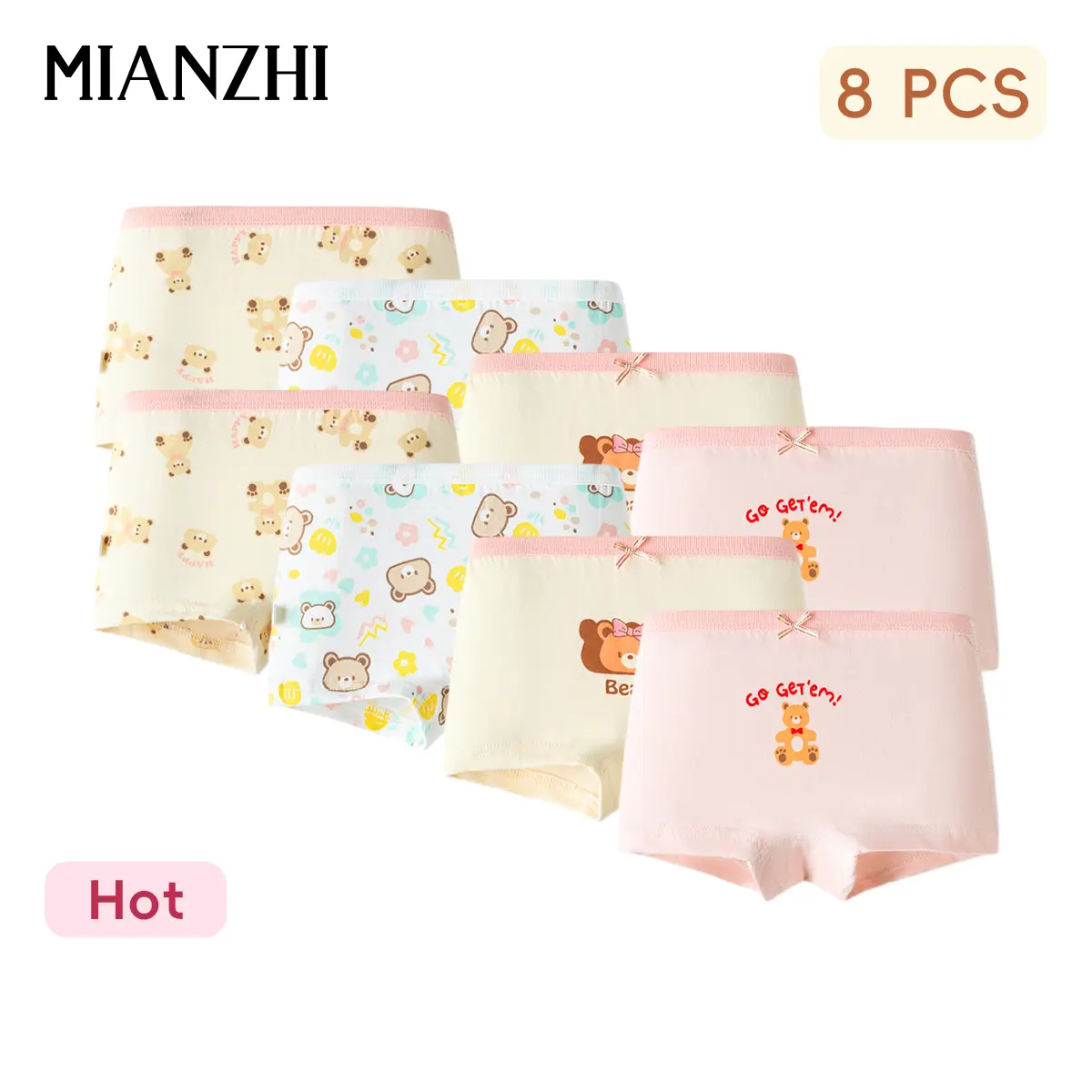 【Size up 1】MIANZHI Girls' Cotton Boyshort Underwear 8-Pack - Soft Elastic, Breathable Fabric, Pastel Color, All-Season Daily Wear, for 2-10 Year Old Toddlers, Kids Clothing Girls,summerwins summerwins