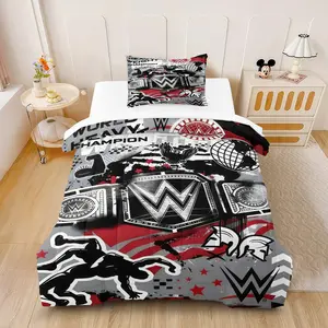 WWE World Heavyweight Champion Comforter Set (Including 1 Quilt And 1 Or 2 Pillowcases), WWE Memorabilia, Graffiti Style Wrestling Themed Bedding, Suitable For Bedroom And Dormitory Decoration For Children, Teenagers, And Wwe Fans, Wrestling Bedspread Set