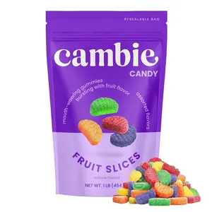 Assorted Fruit Slices Gummy Candy by Cambie, 1 lb lbs of Fruit Flavored Jellies, Bulk Assorted Fruit Slices Gummy Candy in Assorted Flavors - Cherry, Orange, Mint, Grape and Lemon