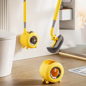 New Spray Duck Liquid Dispensing Toilet Brush, 360-Degree No-Dead-End Effective Cleaning of Toilet Stains, Stainless Steel Handle, Space-Saving Storage, Deep Cleaning, Drip-Free, Easy to Assemble, Nylon Bristles, with Brush Holder