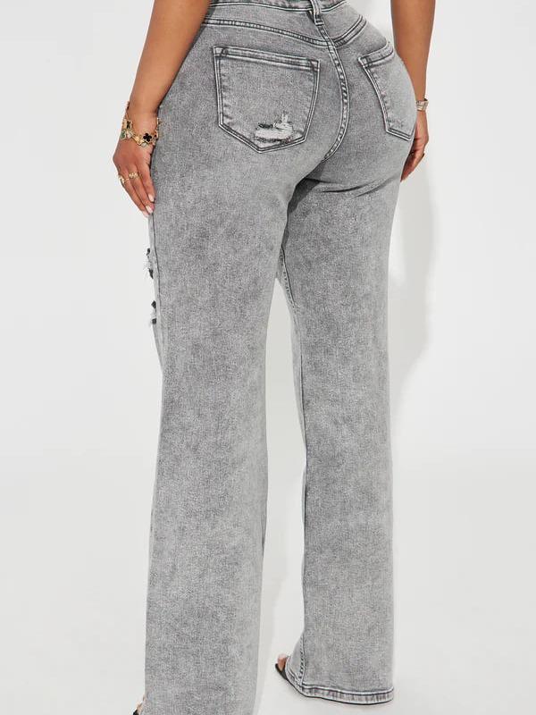 Remi Ripped Stretch Baggy Jeans - Grey