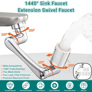 1440° Sink Faucet/ Aerator /Extension Swivel Faucet, Rotatable Faucet Sprayer with Dual Water Outlet Mode, Flexible Bathroom Faucet Extender Adapter, Splash Proof Sink Kitchen Faucet Attachment, Practical Kitchen Gadget, Bathroom Accessories