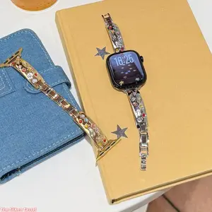 Colorful Crystal Bangle Watch Band, Elegant Universal Strap Compatible with Apple Watch 6 To 11 for Daily And Party Wear (Strap Only)