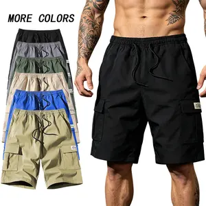 Men’s summer cargo shorts set, 5-inch inseam length, suitable for outdoor sports and workouts, casual vacations, drawstring waist design, polyester fabric #SummerVibes