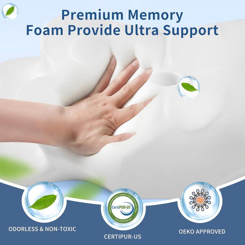 Cervical Neck Pillow for Pain Relief - Cooling Pillow for Side Sleepers, Adjustable Orthopedic Pillow with Removable Breathable Cover, Neck Pillow for Adults