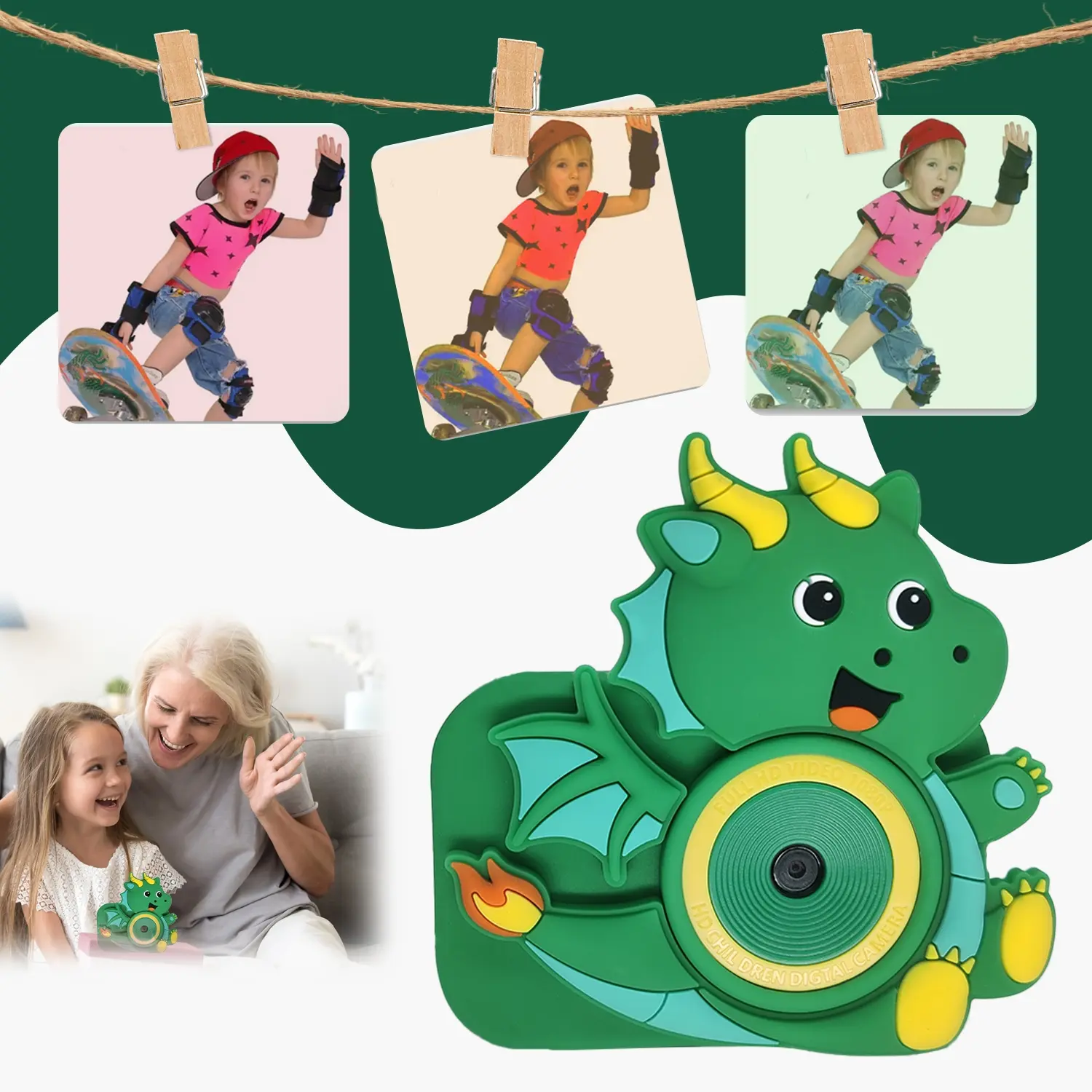 Kids Camera, Dinosaur Toddler Digital Dual Cameras for 12+Ages Boys Girls Childrens, Christmas Birthday Gifts, Selfie 1080P HD Video Camera for 12+ Years Old Boys Girls Toys Gifts