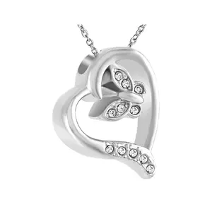 Butterfly Heart with Stones Cremation Necklace, Ashes, Urn, Keepsake, Memorial, Jewelry