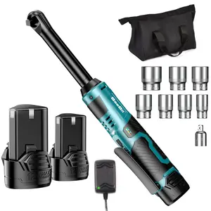 Seesii 3/8" Long Neck Ratchet Wrench Kit, 40Ft-lbs 6" Extended Cordless Ratchet Wrench / 2x2.0Ah Batteries & Fast Charge, Pistola De Impacto, 220RPM Variable Speed Ratcheting Wrench w/ 7 Sockets, dealsforyoudays Outdoorfun