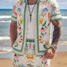 Men's Summer Beach Casual Short Sleeve Button Shirt Set, Matching Sets, Fashion Tropical Plant Print Clothing, Perfect for Outdoor Fun and Parties