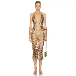 superdown Declan Crochet Midi Dress in Gold