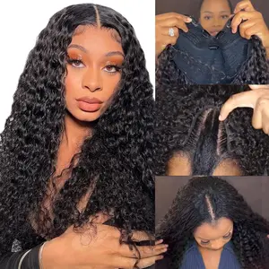 Bling Hair V Part Wig Human Hair Deep Wave Upgrade Glueless Human Hair Wig 180% Density No Leave Out No Sew In V Shape Half Wig For Women Beginner Friendly 13x4 13x6 Glueless Wig with Drawstring