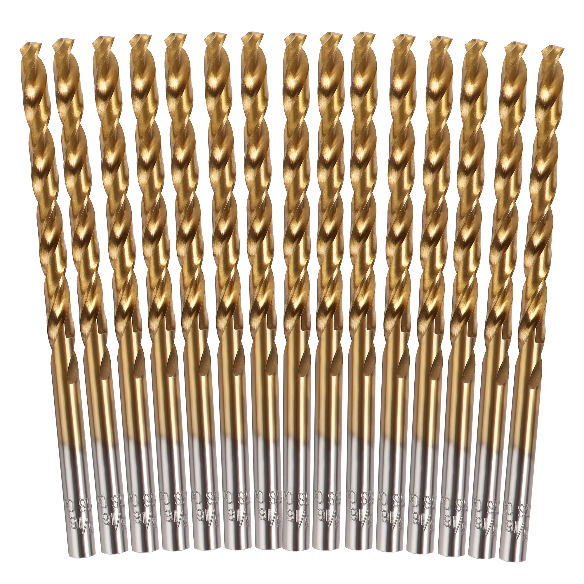 Mulwark M35 15 Piece Cobalt Drill Bit Set for Hardened Steel, Plastic or Wood (3/16 - Inch) - Titanium Nitride Coated Metal Jobber Drill Bit Set